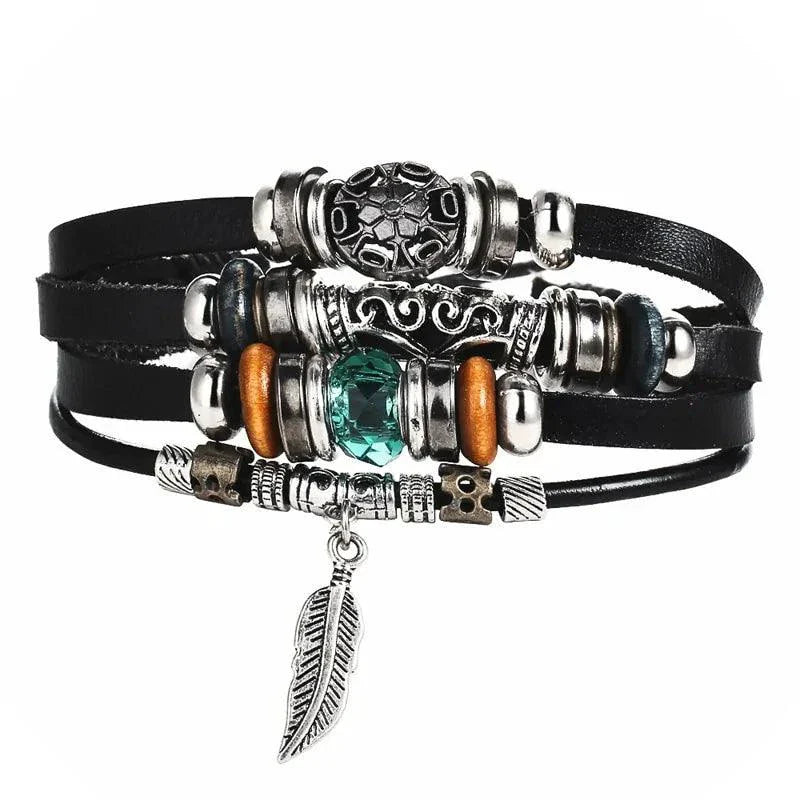 Layered Leather Charm Bracelet