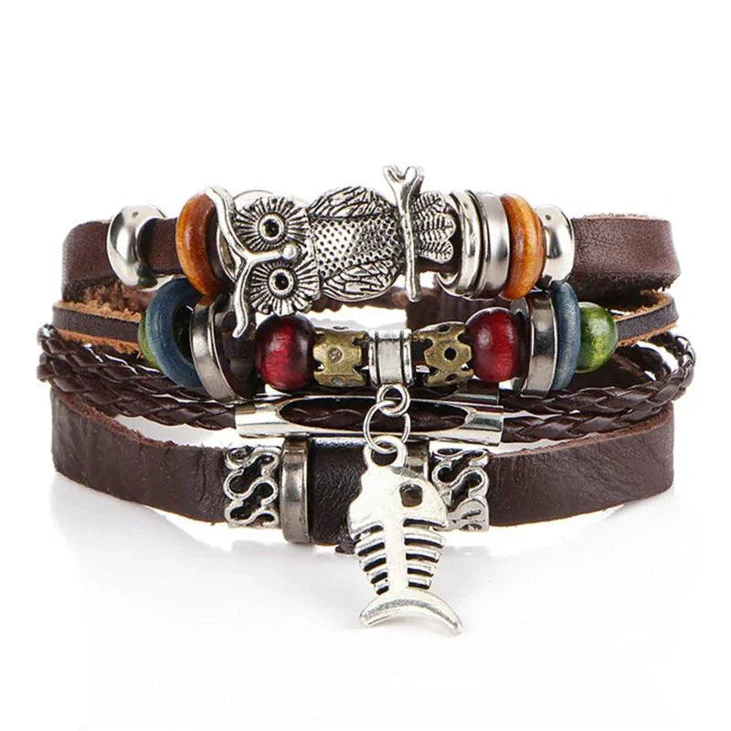 Layered Leather Charm Bracelet