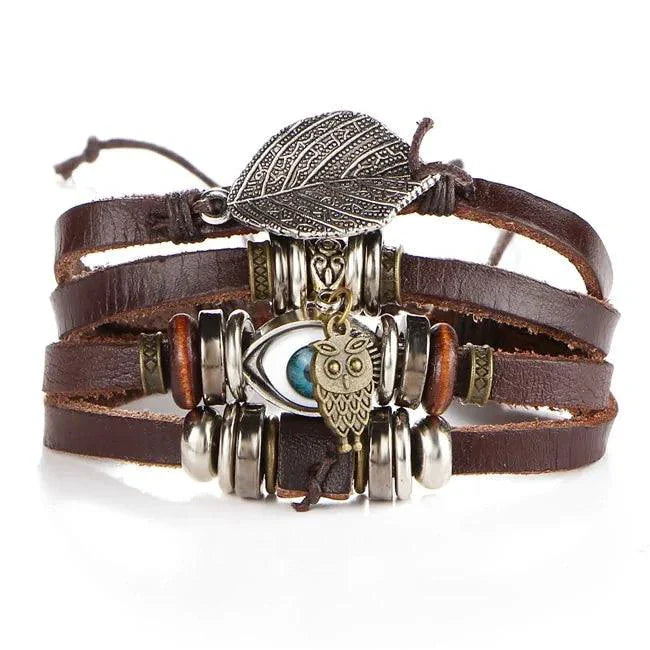 Layered Leather Charm Bracelet
