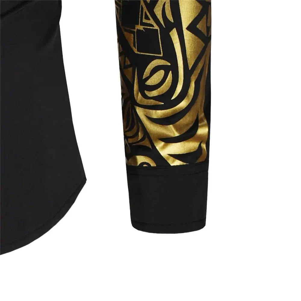 Chemise noire de luxe avec accents dorés pour hommes