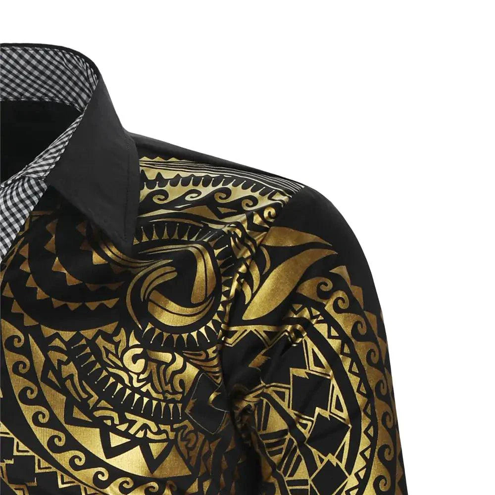 Chemise noire de luxe avec accents dorés pour hommes