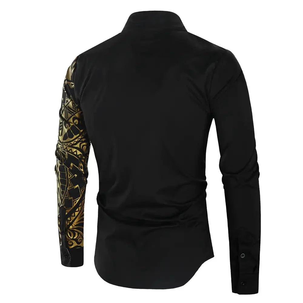 Chemise noire de luxe avec accents dorés pour hommes