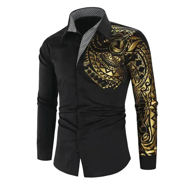 Chemise noire de luxe avec accents dorés pour hommes