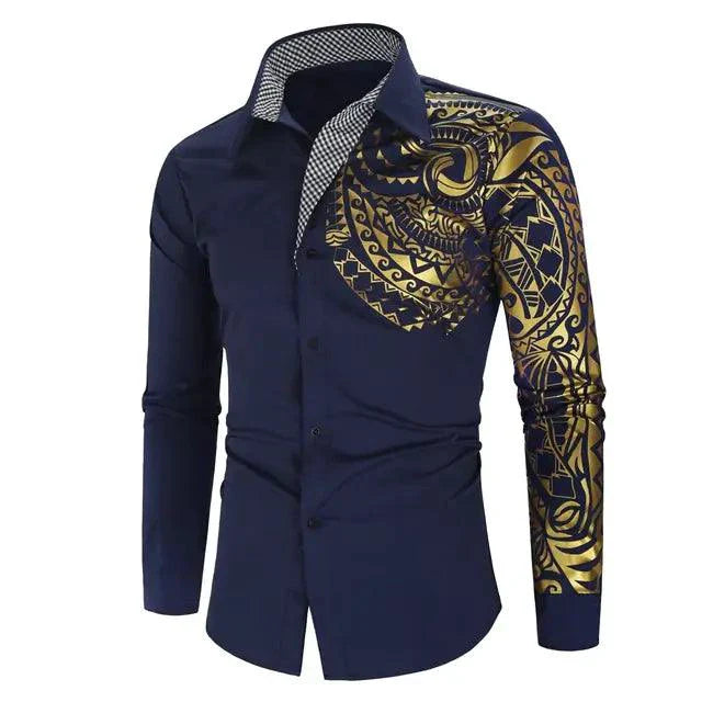 Chemise noire de luxe avec accents dorés pour hommes