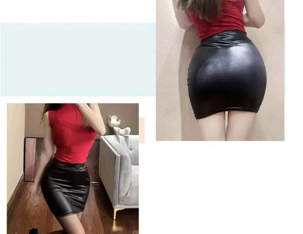Falda Mini Lápiz de Imitación de Cuero Negro Mandotos