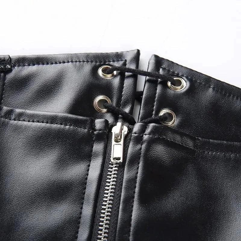 Mandotos Black Leather Lace-Up Skirt