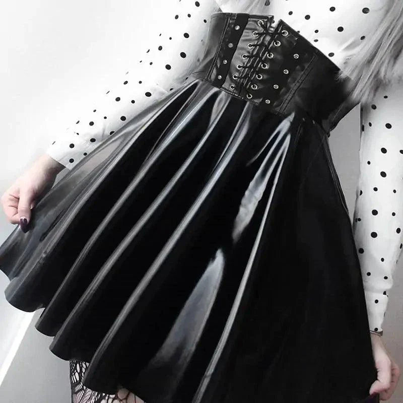 Mandotos Black Leather Lace-Up Skirt