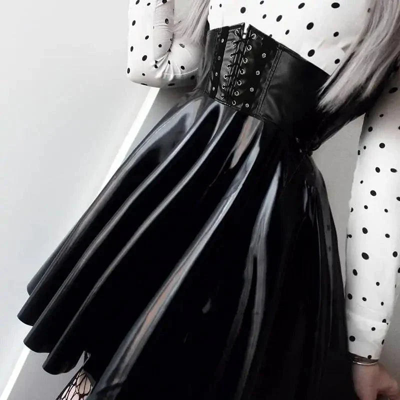 Mandotos Black Leather Lace-Up Skirt