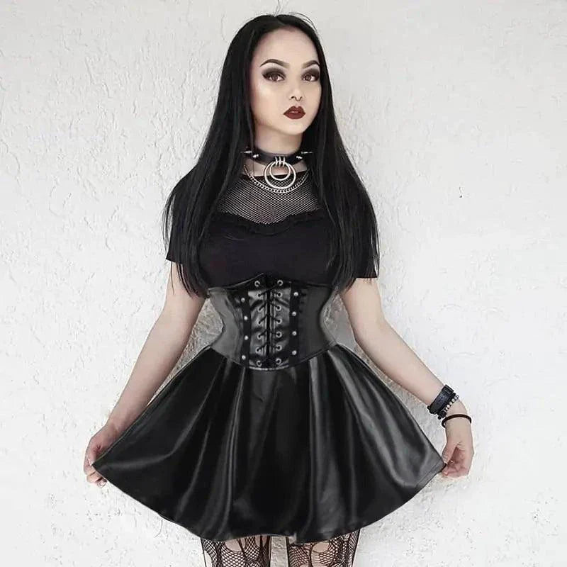 Mandotos Black Leather Lace-Up Skirt