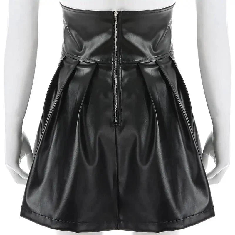 Mandotos Black Leather Lace-Up Skirt