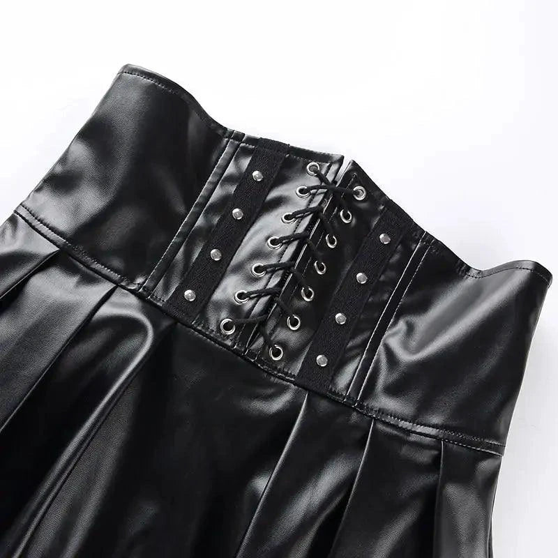 Mandotos Black Leather Lace-Up Skirt