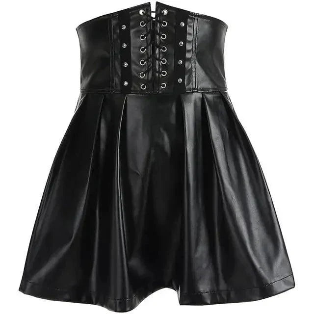 Mandotos Black Leather Lace-Up Skirt