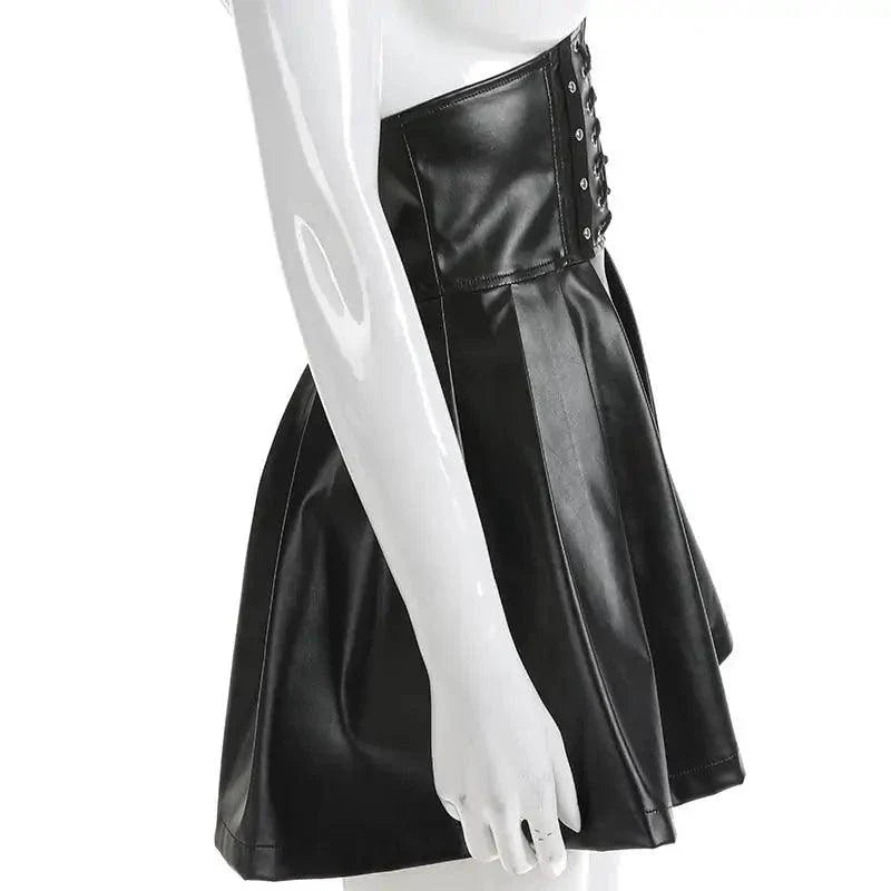 Mandotos Black Leather Lace-Up Skirt