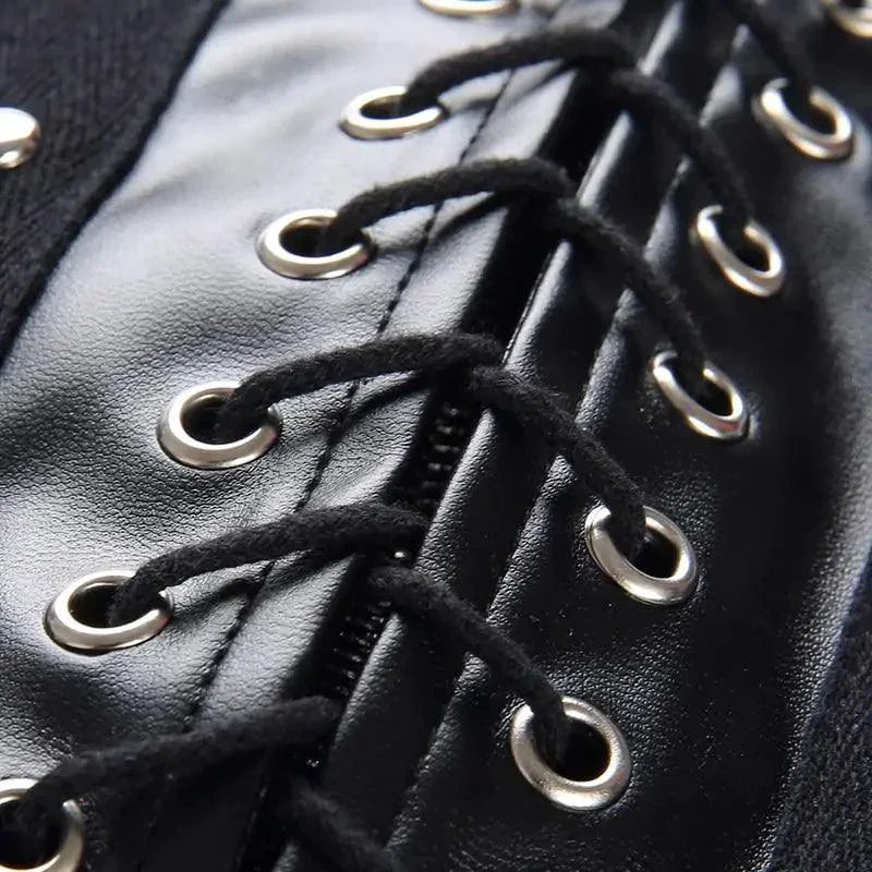 Mandotos Black Leather Lace-Up Skirt