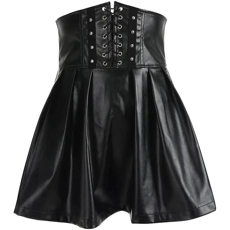 Mandotos Black Leather Lace-Up Skirt