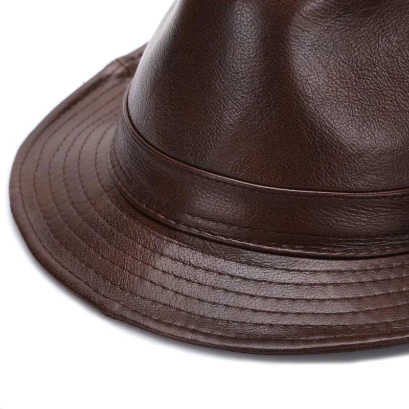 Casquette en cuir marron Mandotos - Cuir de vachette premium, XL-XXXXL