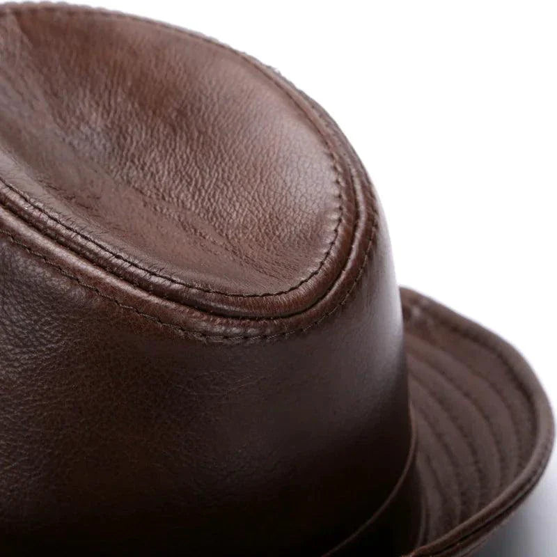 Casquette en cuir marron Mandotos - Cuir de vachette premium, XL-XXXXL