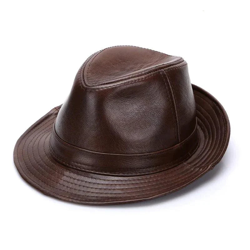 Casquette en cuir marron Mandotos - Cuir de vachette premium, XL-XXXXL
