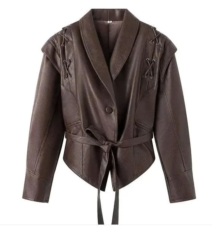 MANDOTOS Casual Long Sleeve Polyester Coat in Classic Brown