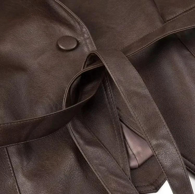 MANDOTOS Casual Long Sleeve Polyester Coat in Classic Brown