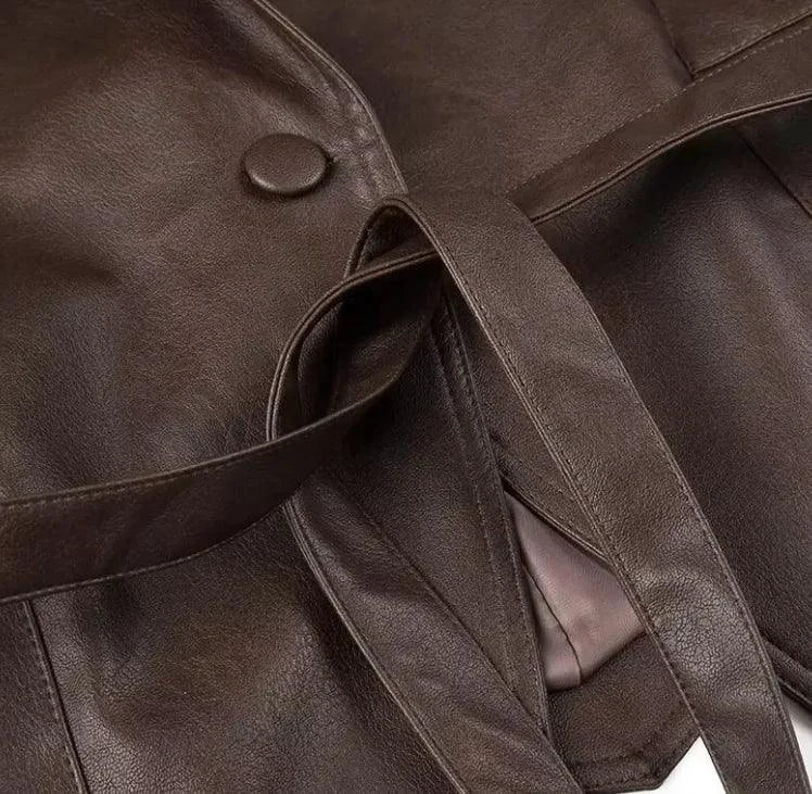 MANDOTOS Casual Long Sleeve Polyester Coat in Classic Brown