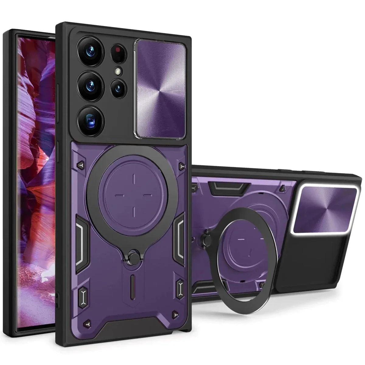Coque Armor CCSmall S23 Ultra MANDOTOS avec Anneau Rotatif - JS Purple