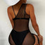 Mandotos Chic Black Mesh One Shoulder Beach Cover Up