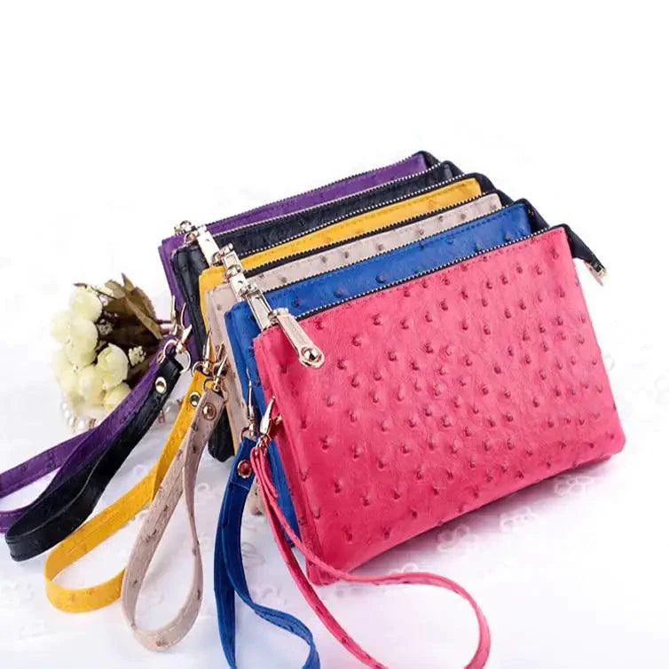 MANDOTOS Chic Faux Ostrich Clutch Wristlet in Vibrant Shades