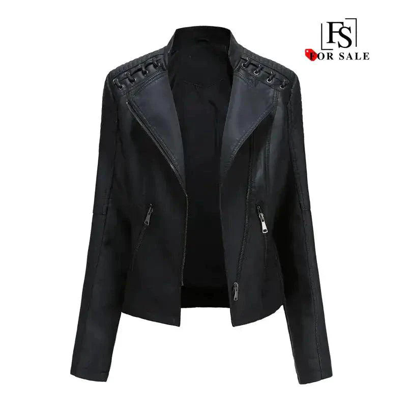 Manteau en Cuir Noir Chic Féminin Mandotos avec Détails de Style Biker