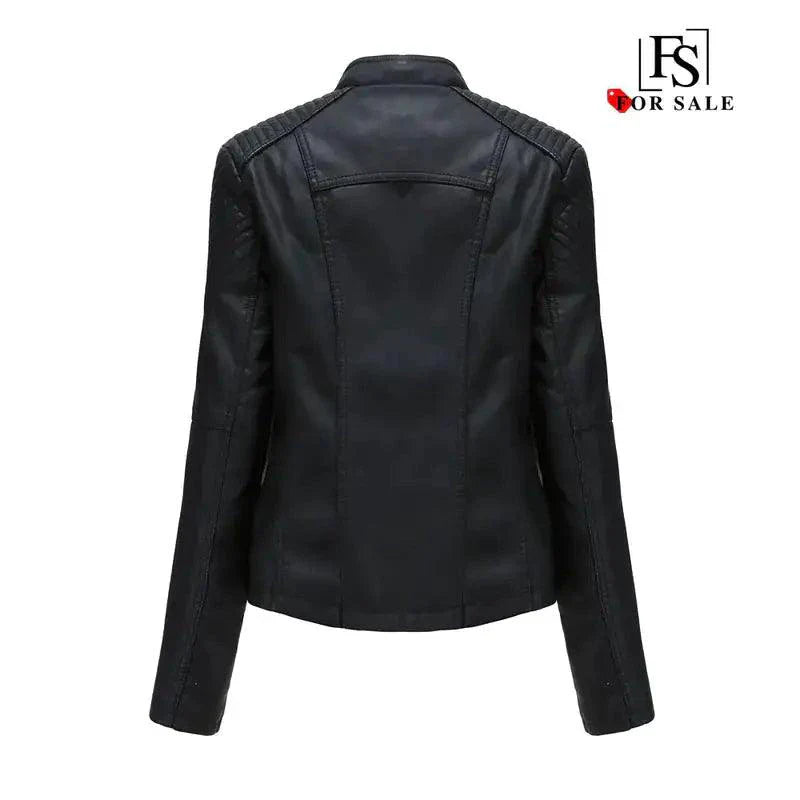 Manteau en Cuir Noir Chic Féminin Mandotos avec Détails de Style Biker