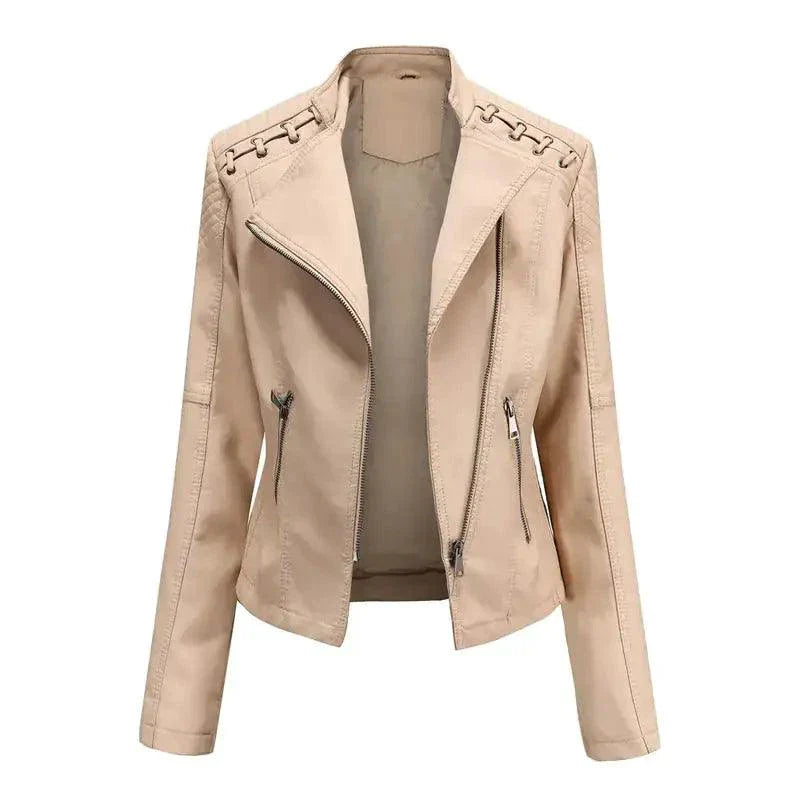 Manteau en Cuir Noir Chic Féminin Mandotos avec Détails de Style Biker