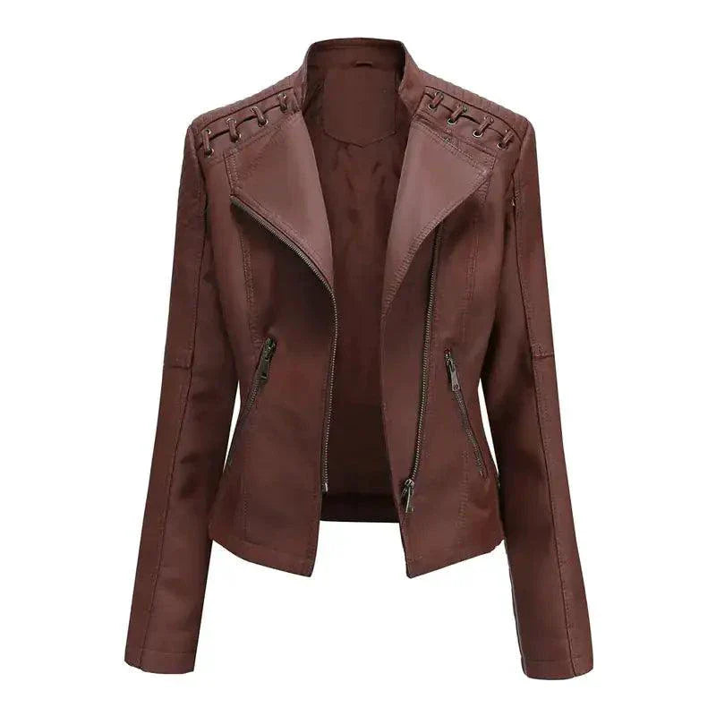 Manteau en Cuir Noir Chic Féminin Mandotos avec Détails de Style Biker