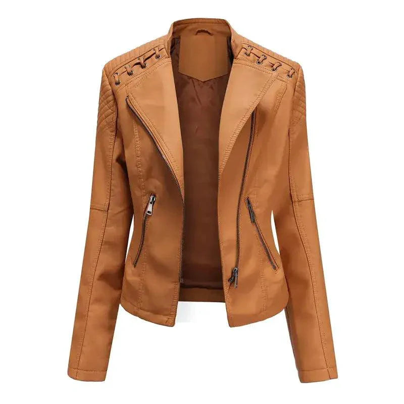 Manteau en Cuir Noir Chic Féminin Mandotos avec Détails de Style Biker