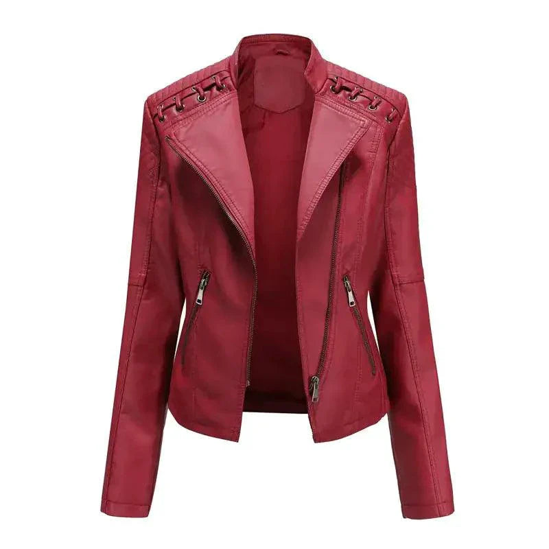 Manteau en Cuir Noir Chic Féminin Mandotos avec Détails de Style Biker