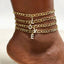 Mandotos Crystal A-Z Initial Anklet for Women - Gold Cuban Link