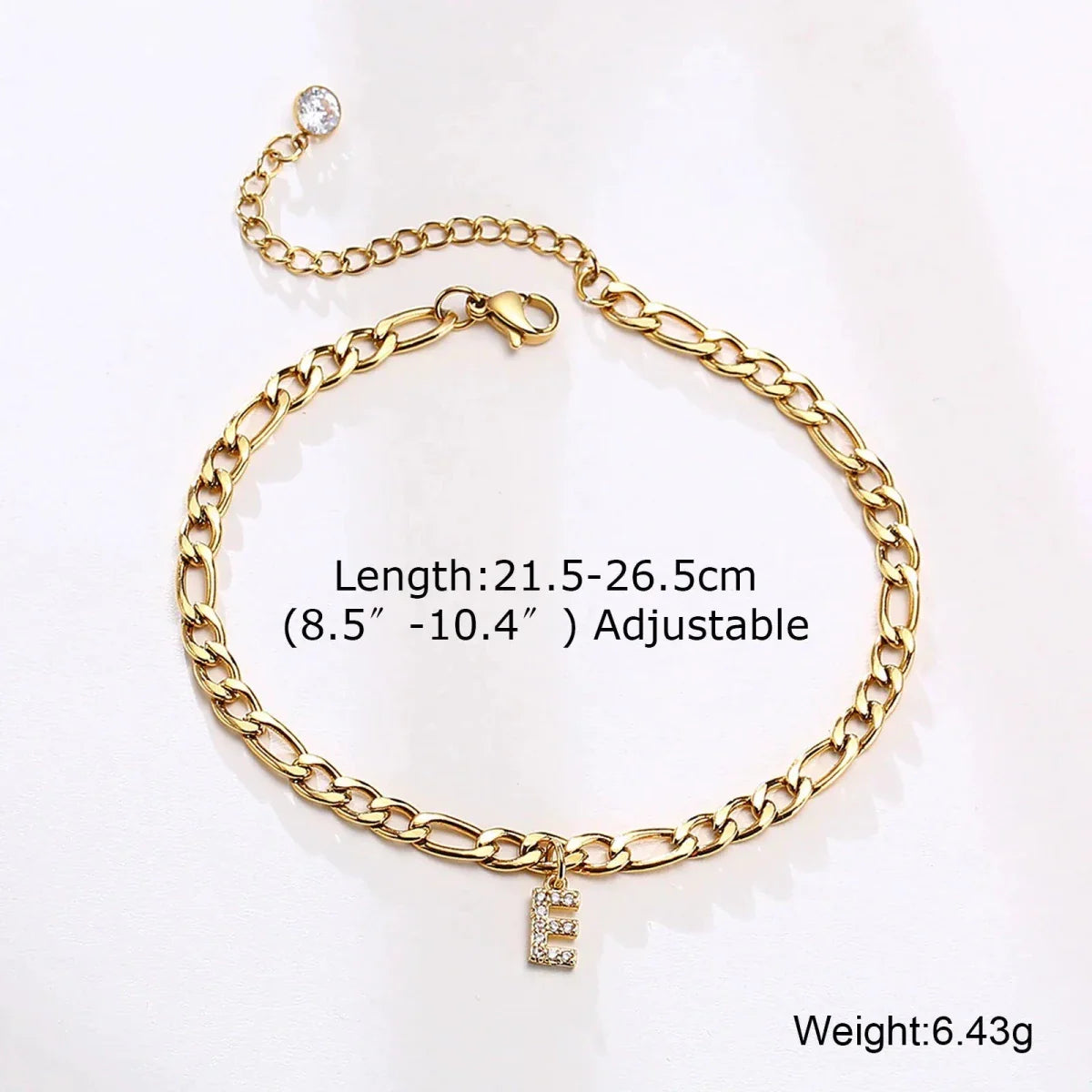 Mandotos Crystal A-Z Initial Anklet for Women - Gold Cuban Link