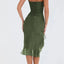 Mandotos Olive Green Ruffled Midi Dress