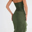 Mandotos Olive Green Ruffled Midi Dress