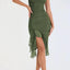 Mandotos Olive Green Ruffled Midi Dress