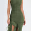 Mandotos Olive Green Ruffled Midi Dress