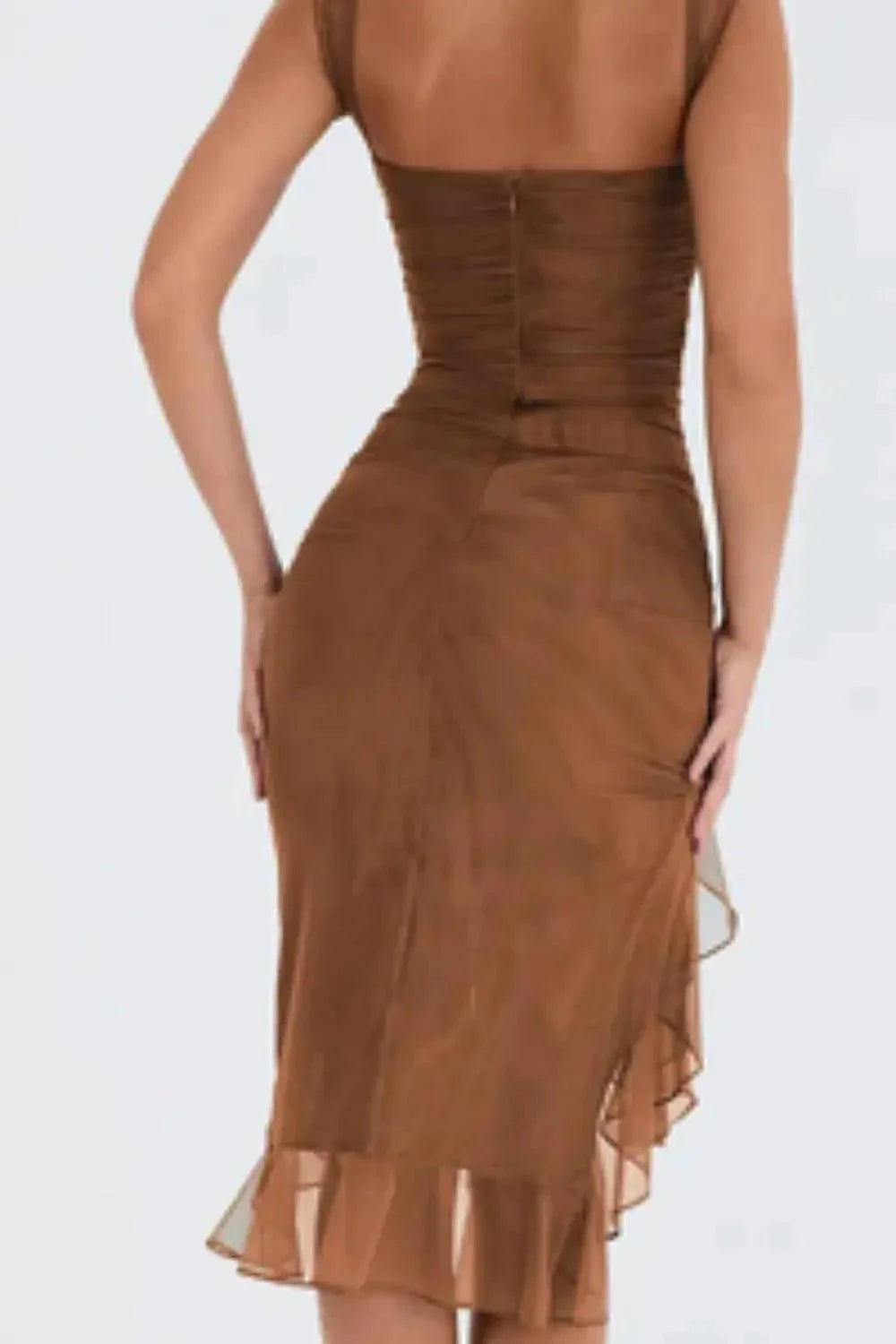 Mandotos Olive Green Ruffled Midi Dress