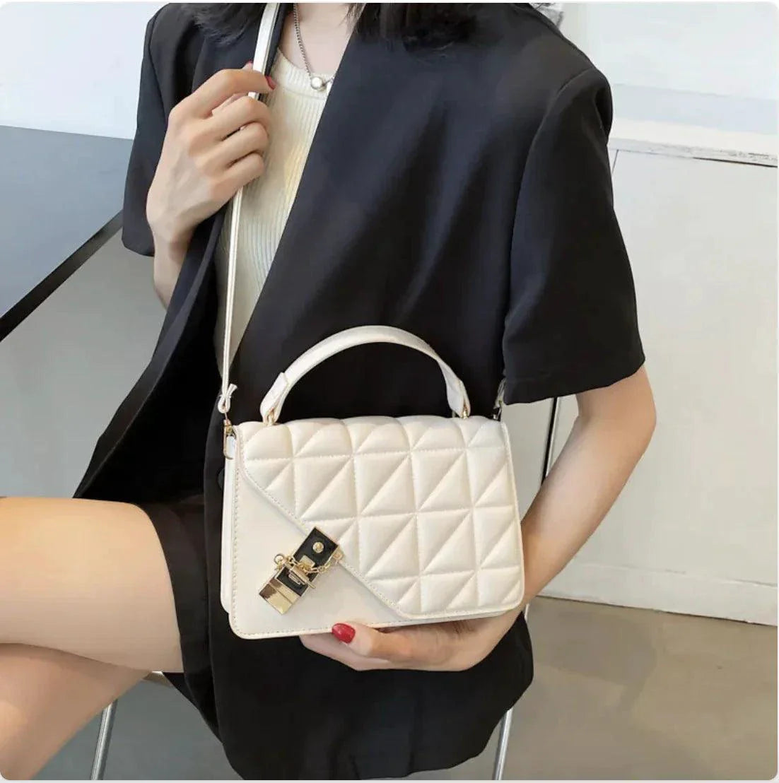 Sac à bandoulière en cuir PU à motif losange MANDOTOS - Compact et élégant