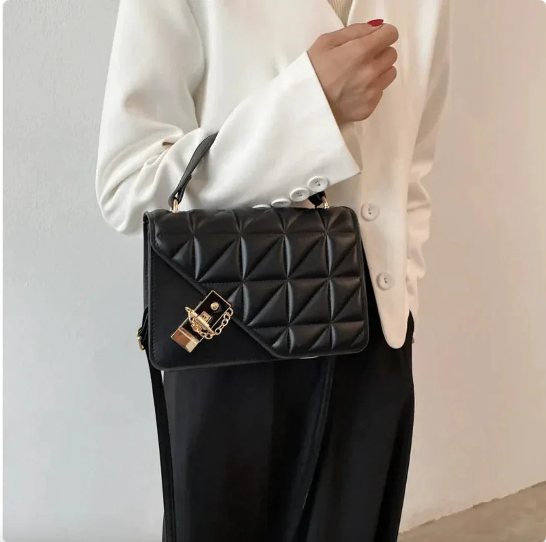 Sac à bandoulière en cuir PU à motif losange MANDOTOS - Compact et élégant
