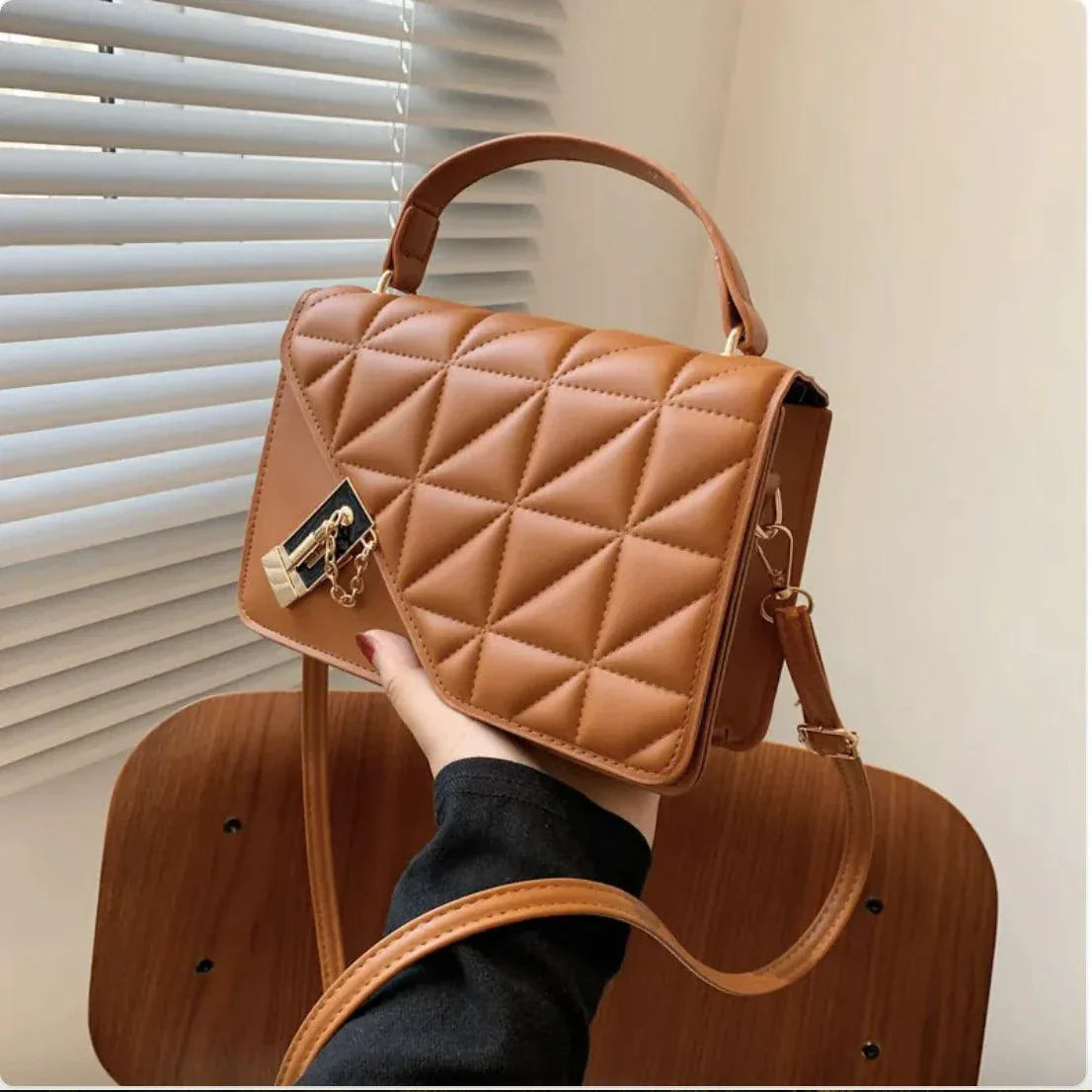 Sac à bandoulière en cuir PU à motif losange MANDOTOS - Compact et élégant