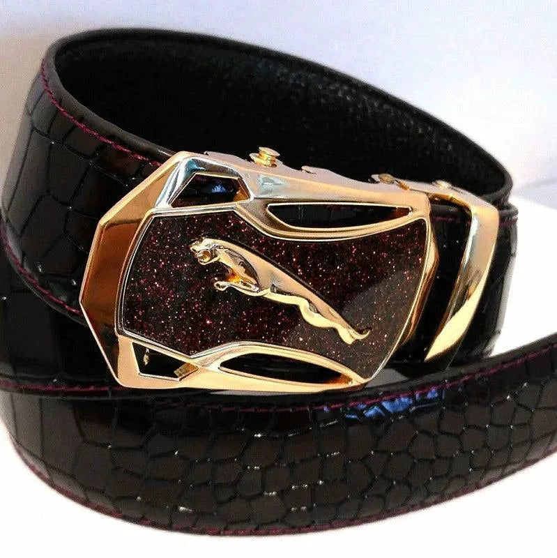 Ceinture en cuir à boucle automatique pour homme - Design léopard
