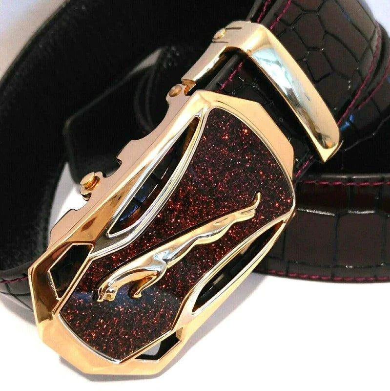 Ceinture en cuir à boucle automatique pour homme - Design léopard