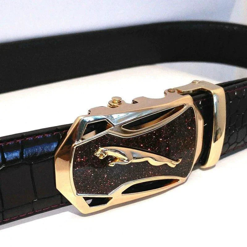 Ceinture en cuir à boucle automatique pour homme - Design léopard