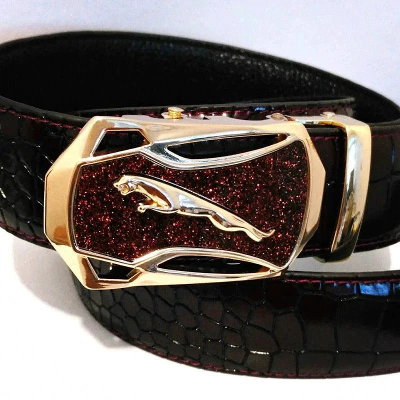 Ceinture en cuir à boucle automatique pour homme - Design léopard