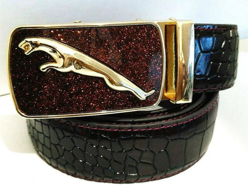 Ceinture en cuir à boucle automatique pour homme - Design léopard