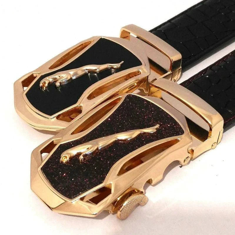 Ceinture en cuir à boucle automatique pour homme - Design léopard